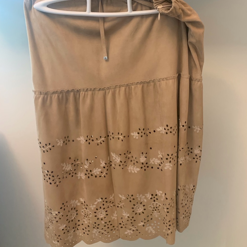 Tod’s Beige 100% Suede Skirt with Scalloped Hem